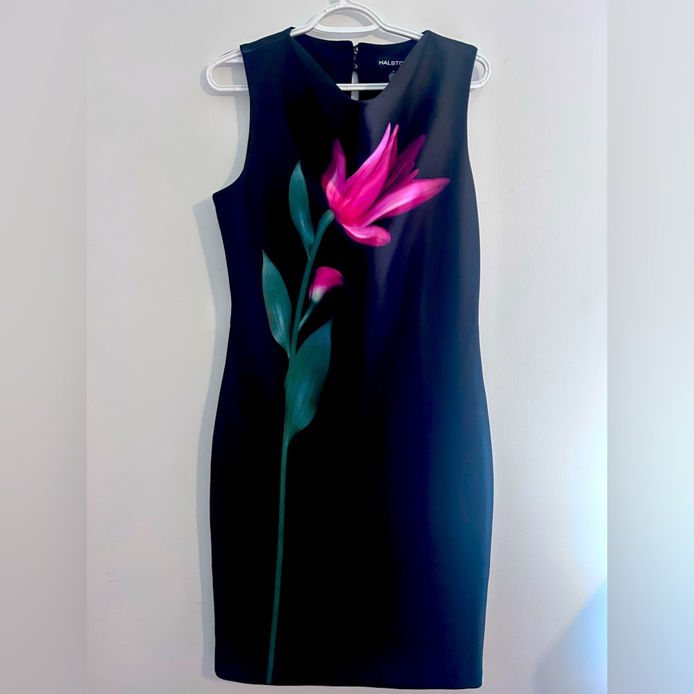 Halston Heritage Black Dress with Pink Floral Accent